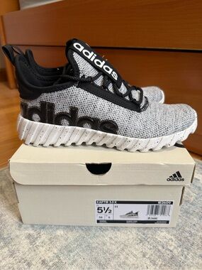 adidas Kids Grey & Black Knit Slip-On Sneakers